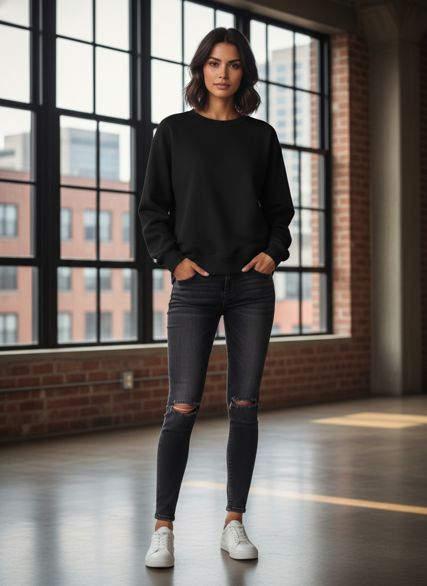 Women’s Classic Crewneck Sweatshirt in Black