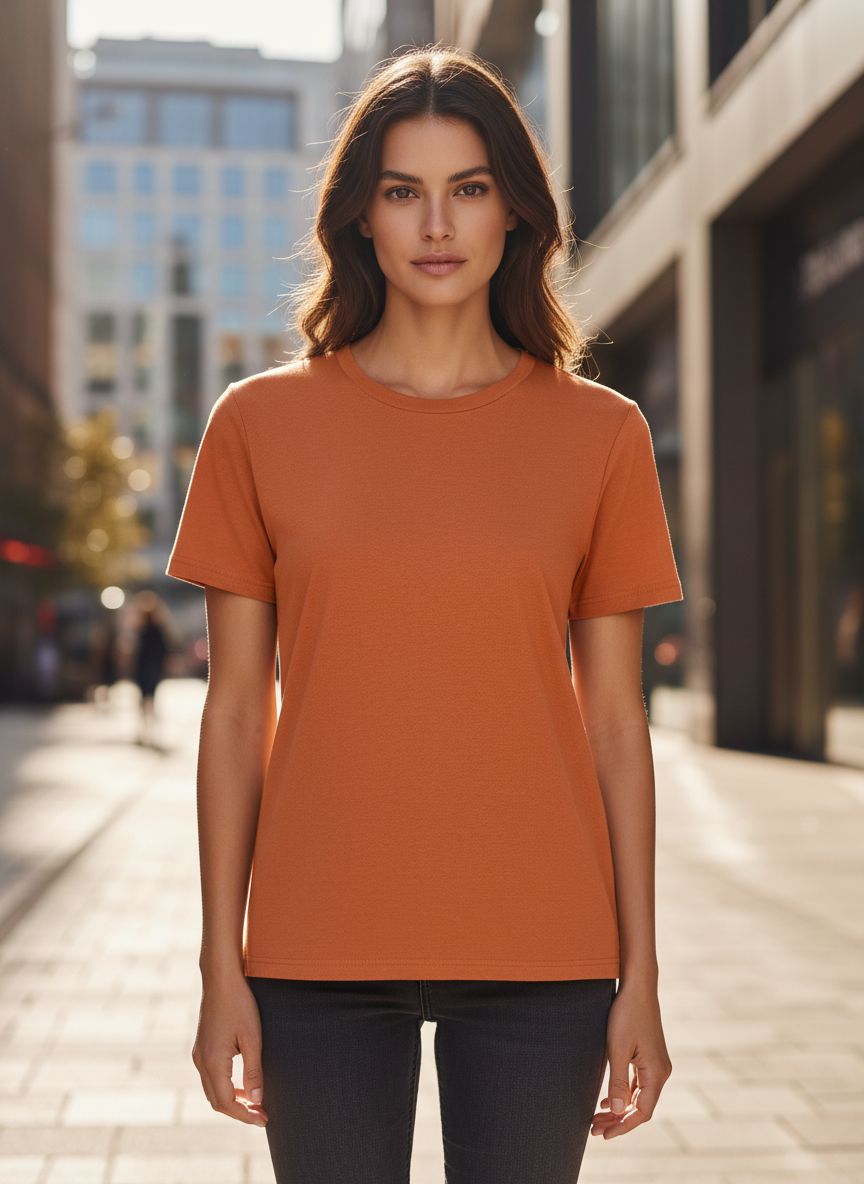 Women's Everyday Essential Crew Neck T-Shirt-Coral