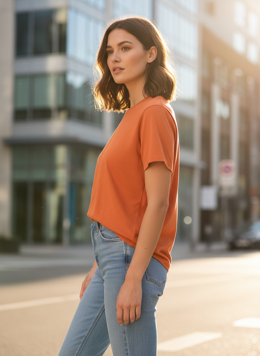 Women's Everyday Essential Crew Neck T-Shirt-Coral