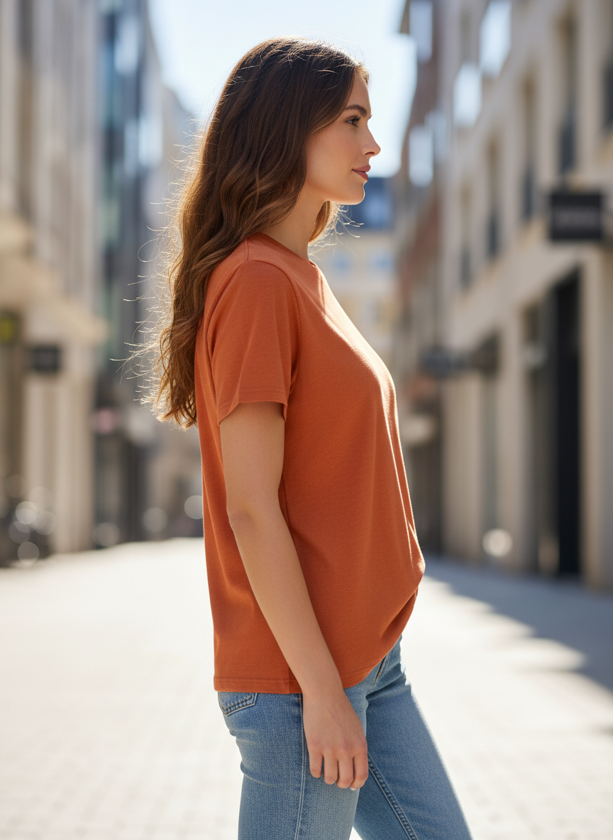 Women's Everyday Essential Crew Neck T-Shirt-Coral