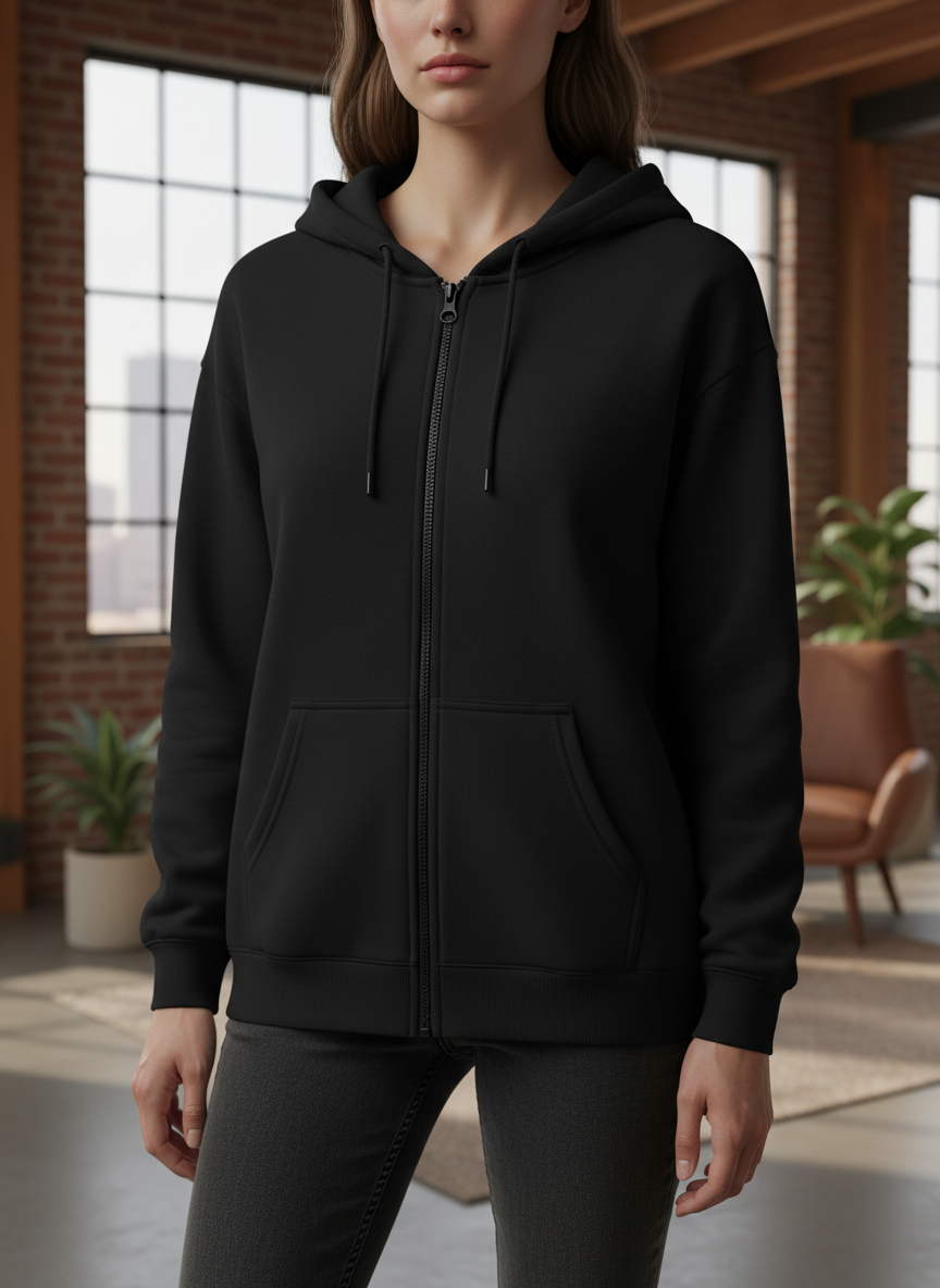 Women's Classic Black Zipper Hoodie