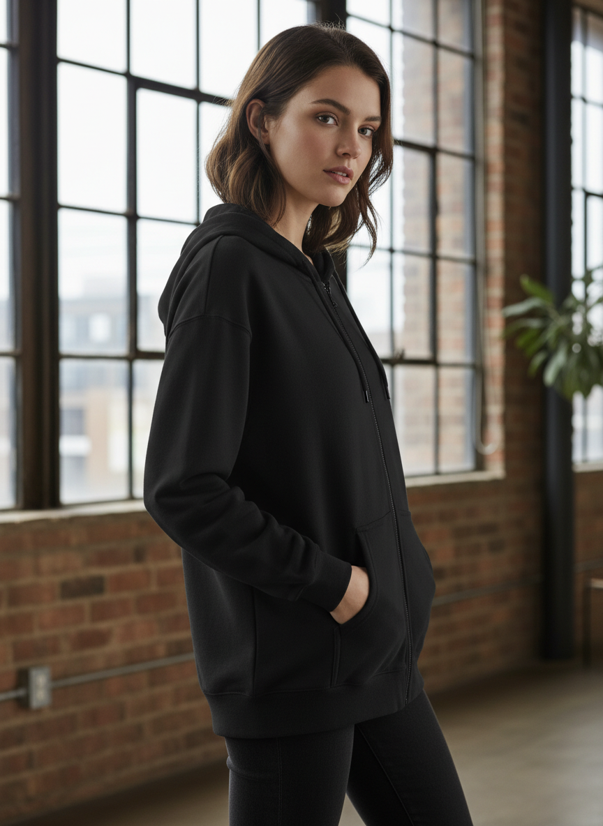 Women's Classic Black Zipper Hoodie