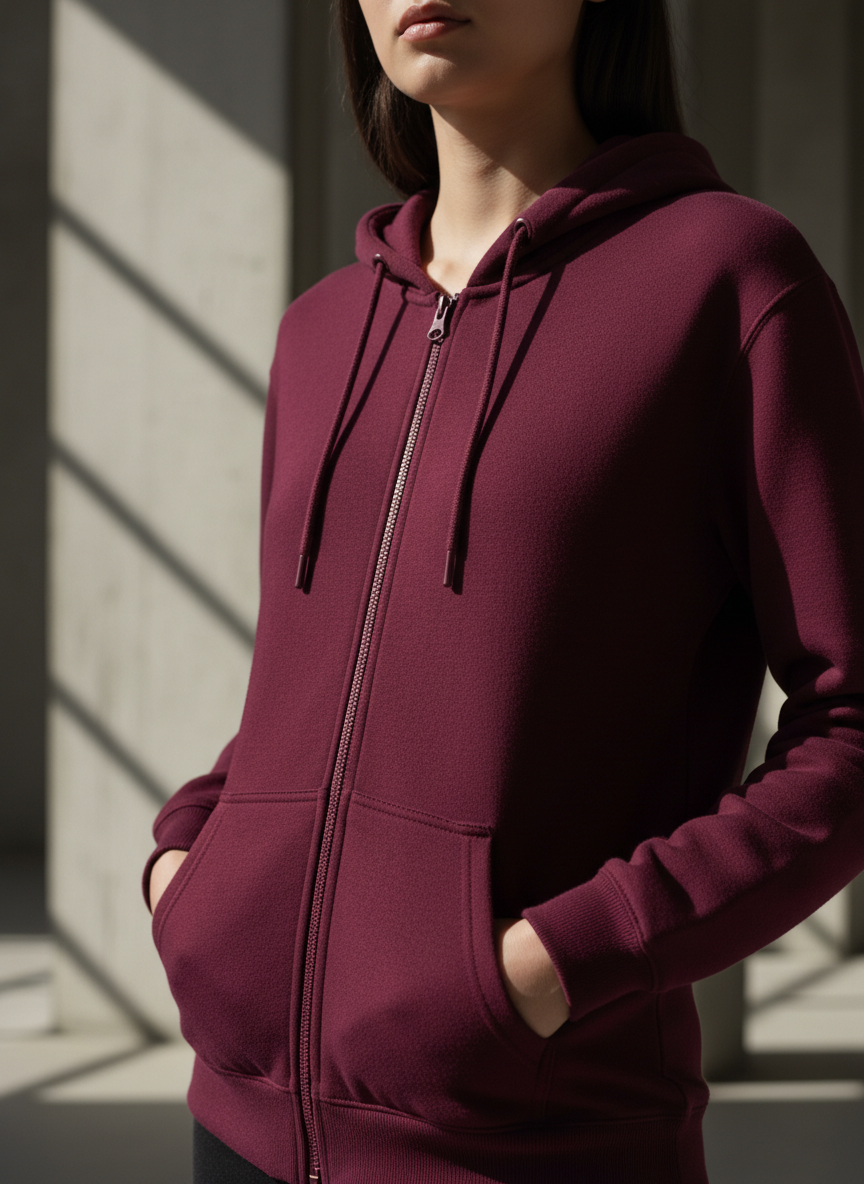 Women's Classic Maroon Zipper Hoodie