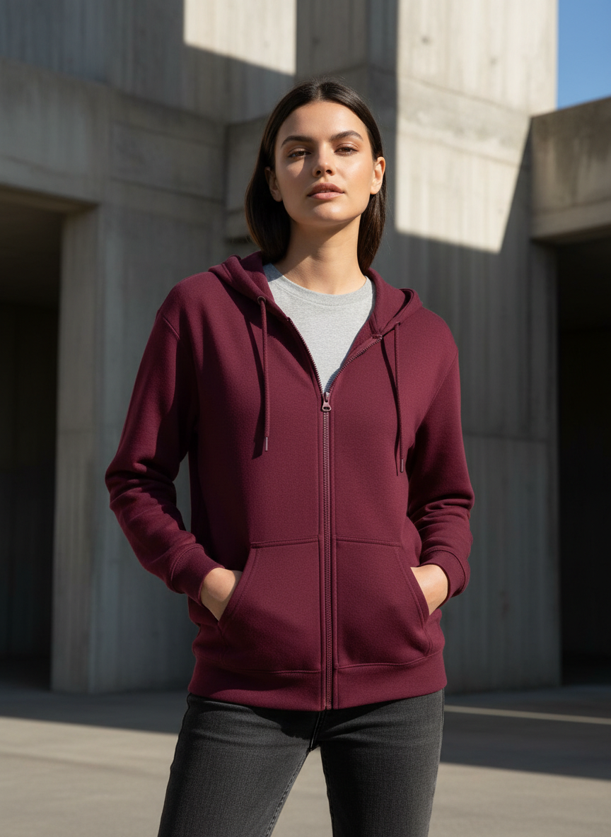 Women's Classic Maroon Zipper Hoodie