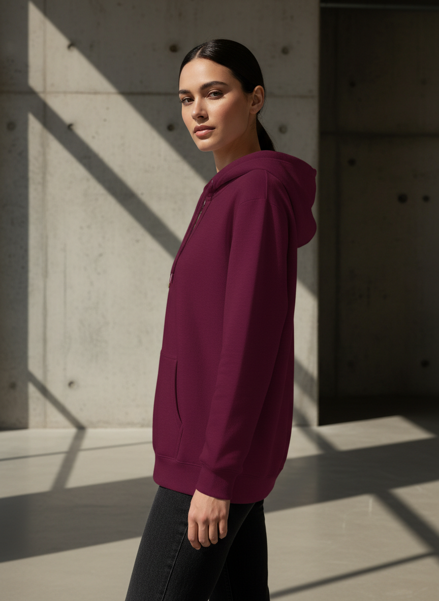 Women's Classic Maroon Zipper Hoodie