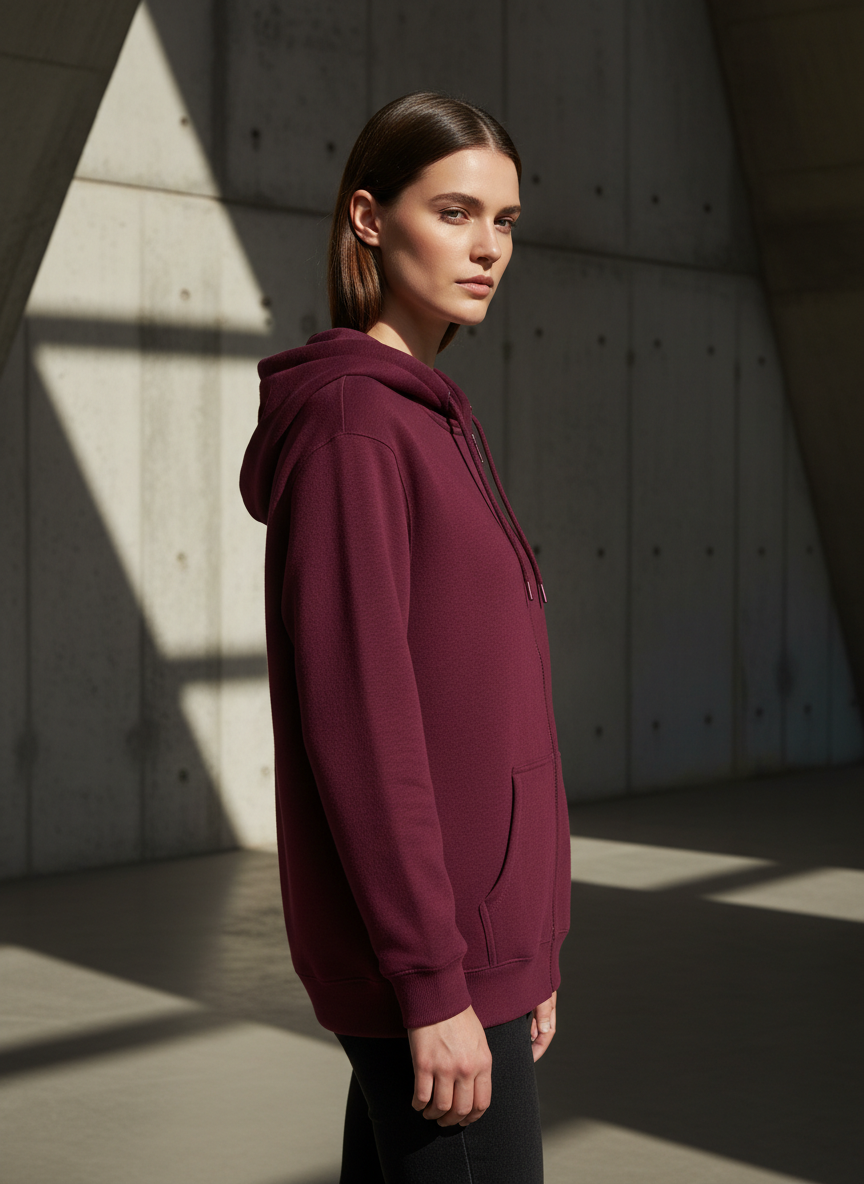 Women's Classic Maroon Zipper Hoodie