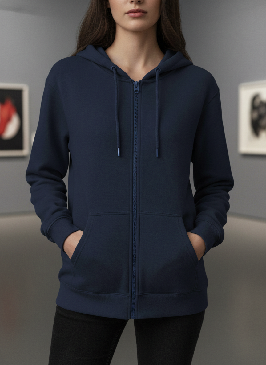 Women's Classic Navy Zipper Hoodie