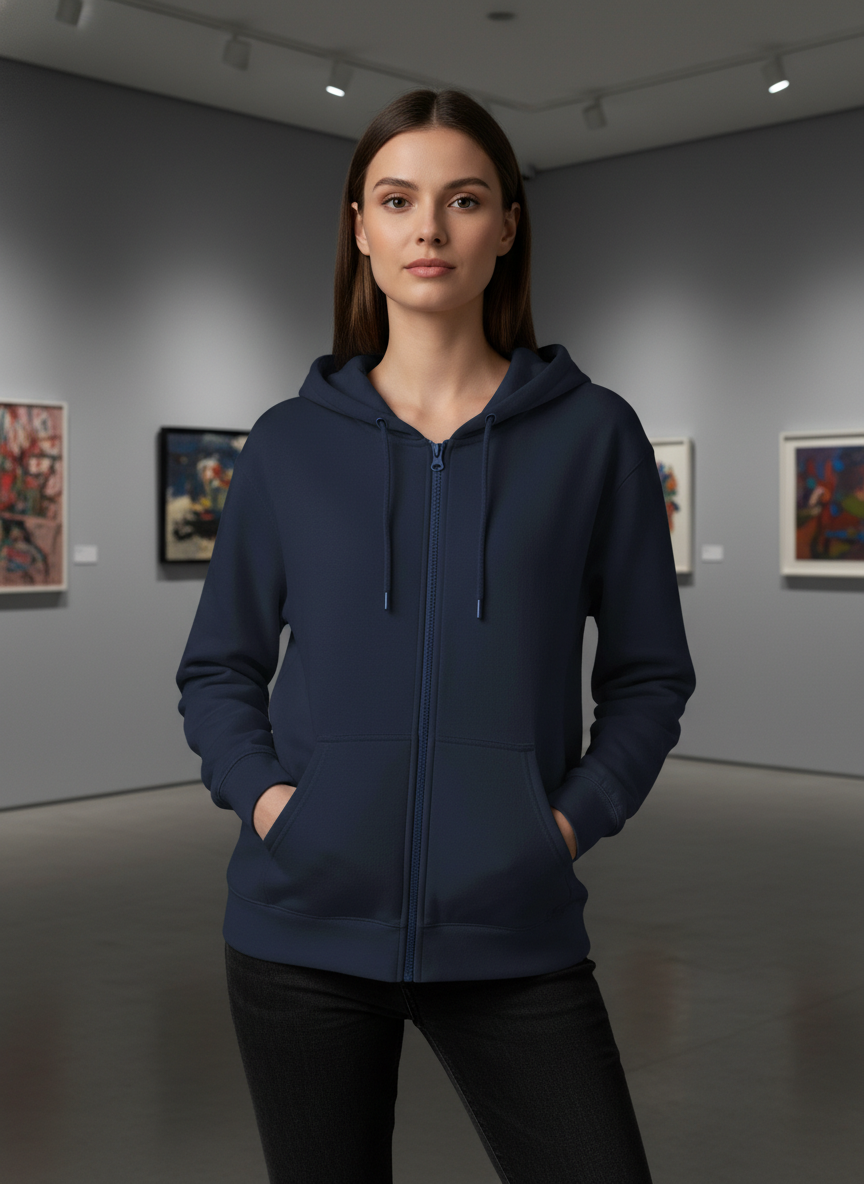Women's Classic Navy Zipper Hoodie