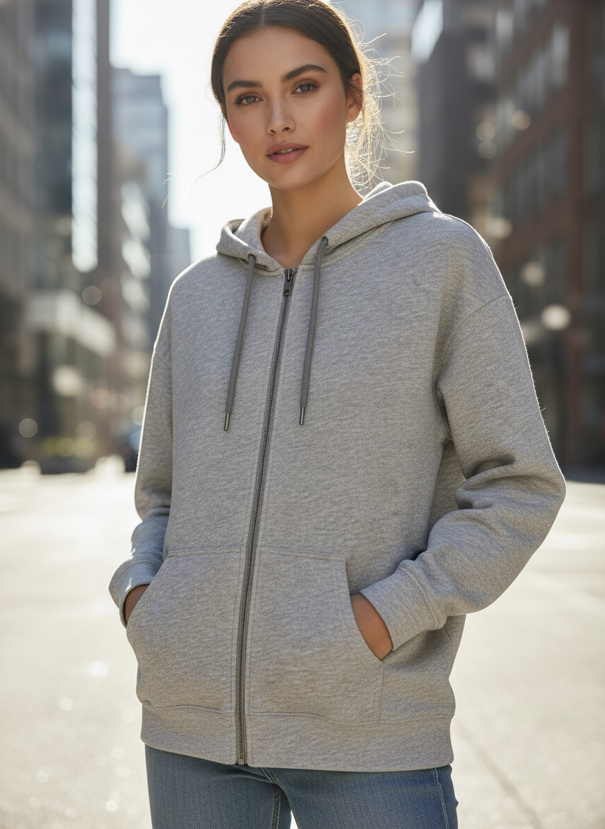 Women's Classic Grey Heather Zipper Hoodie