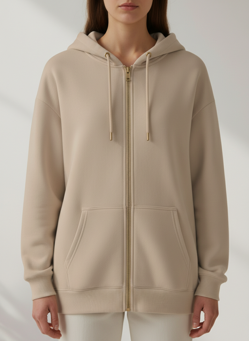 Women's Classic Beige Zipper Hoodie