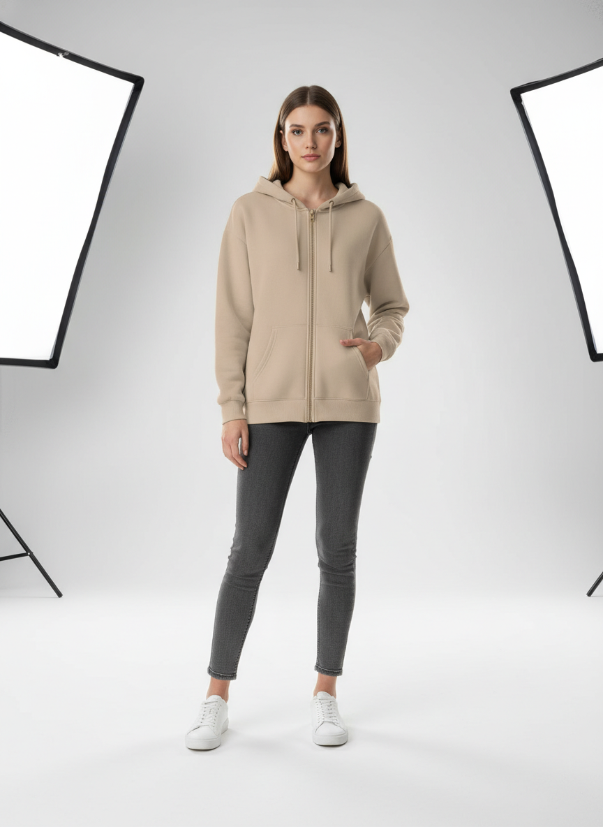 Women's Classic Beige Zipper Hoodie