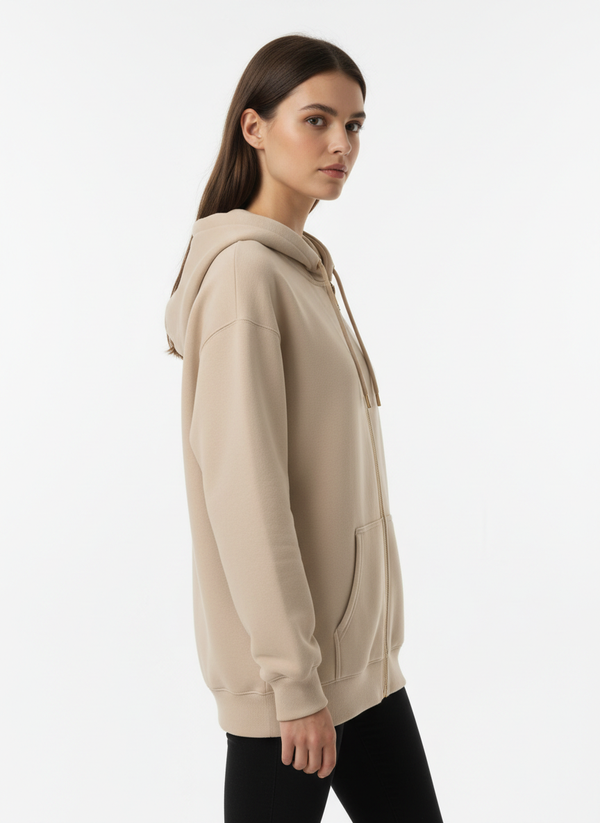 Women's Classic Beige Zipper Hoodie