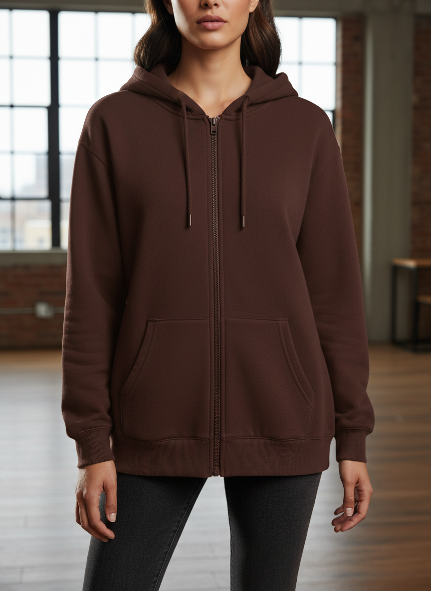 Women's Classic Brown Zipper Hoodie