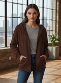 Women's Classic Brown Zipper Hoodie