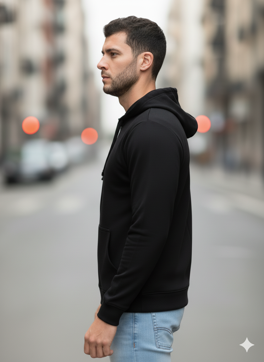 Men's Classic Black Zipper Hoodie