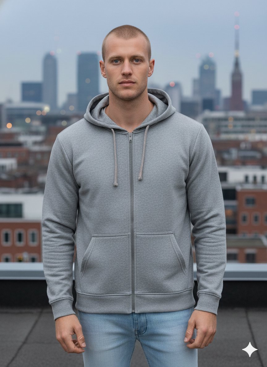 Men's Classic Grey Heather Zipper Hoodie