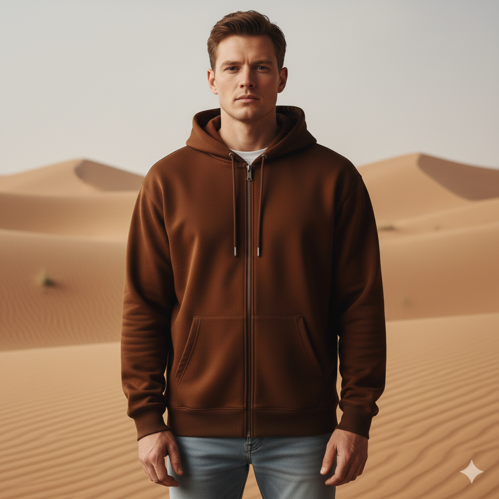 Men's Classic Brown Zipper Hoodie