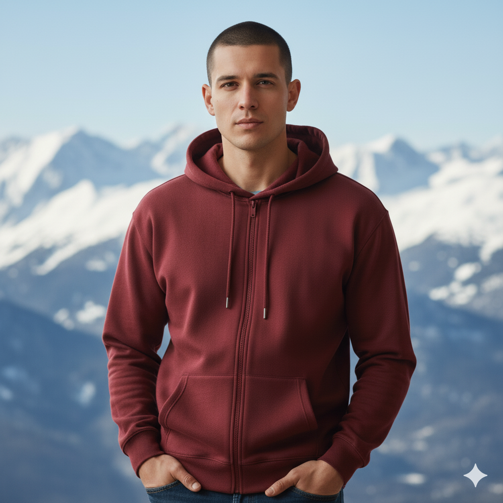 Men's Classic Maroon Zipper Hoodie