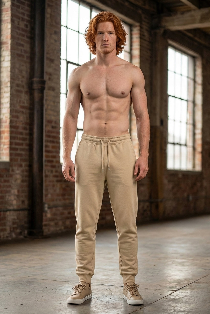 Men’s Premium Cotton-Blend Joggers in Sand Beige
