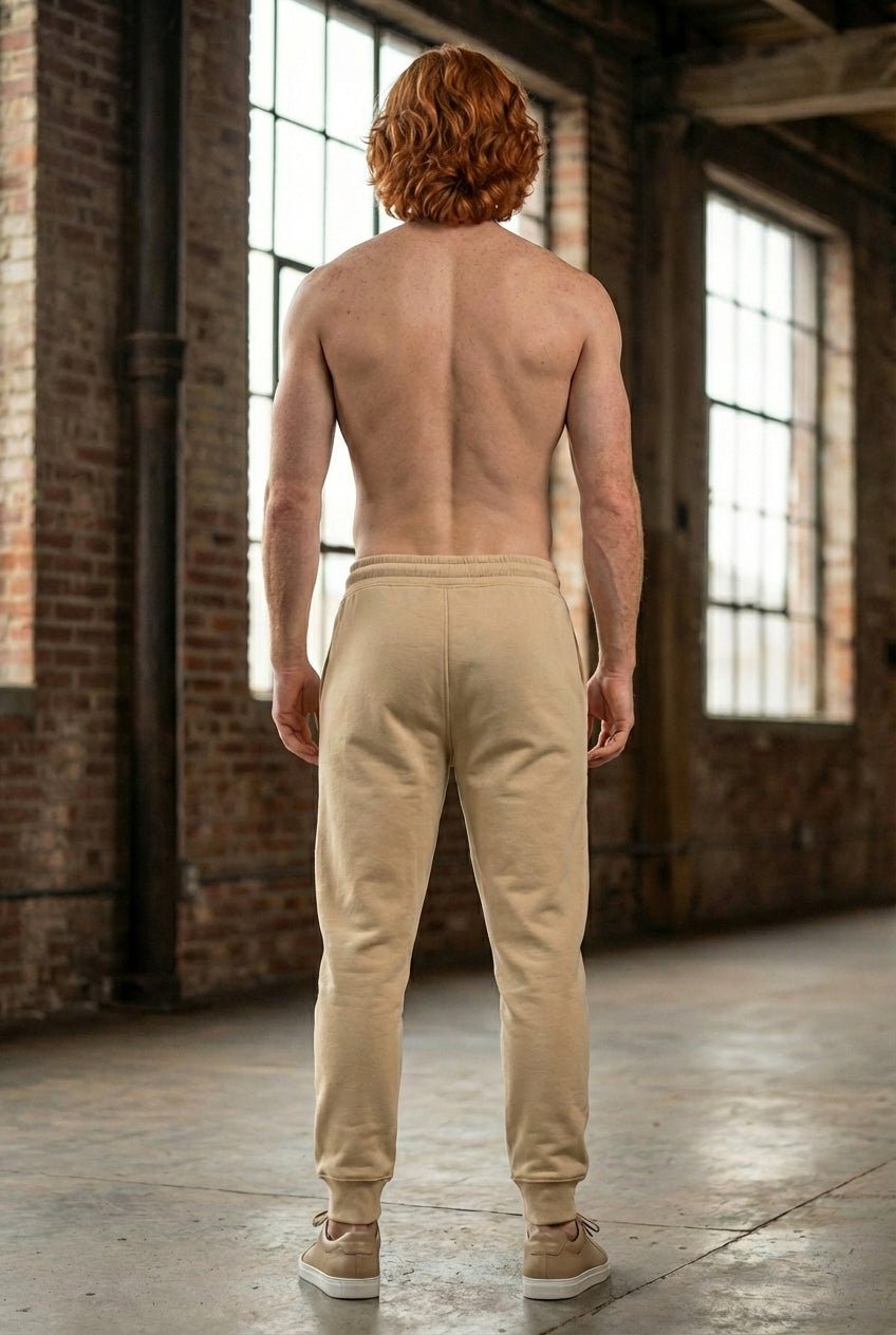 Men’s Premium Cotton-Blend Joggers in Sand Beige