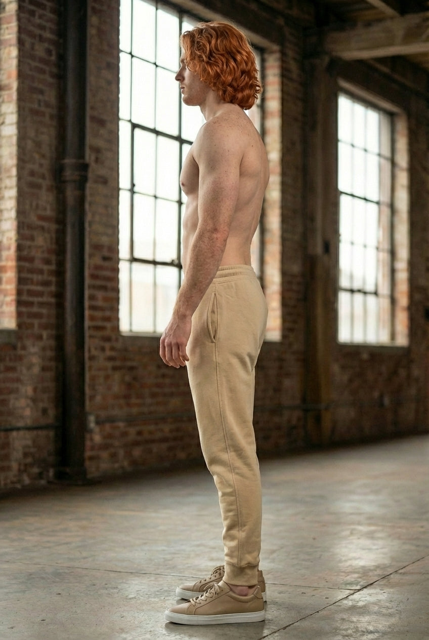 Men’s Premium Cotton-Blend Joggers in Sand Beige