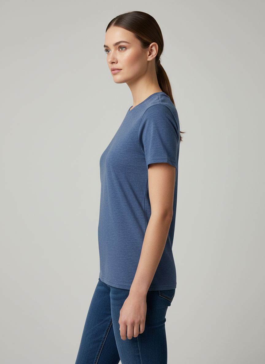 Women's Everyday Essential Crew Neck T-Shirt-Heather Navy