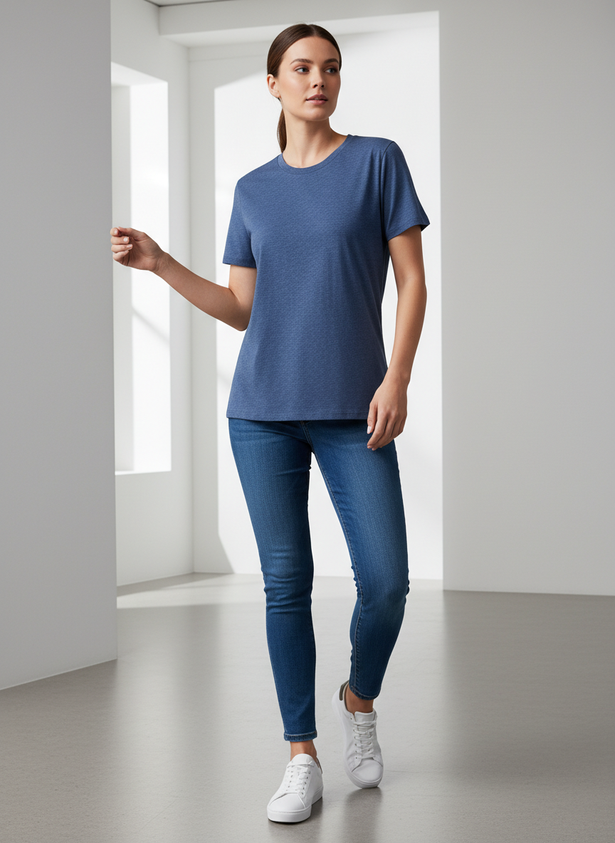 Women's Everyday Essential Crew Neck T-Shirt-Heather Navy