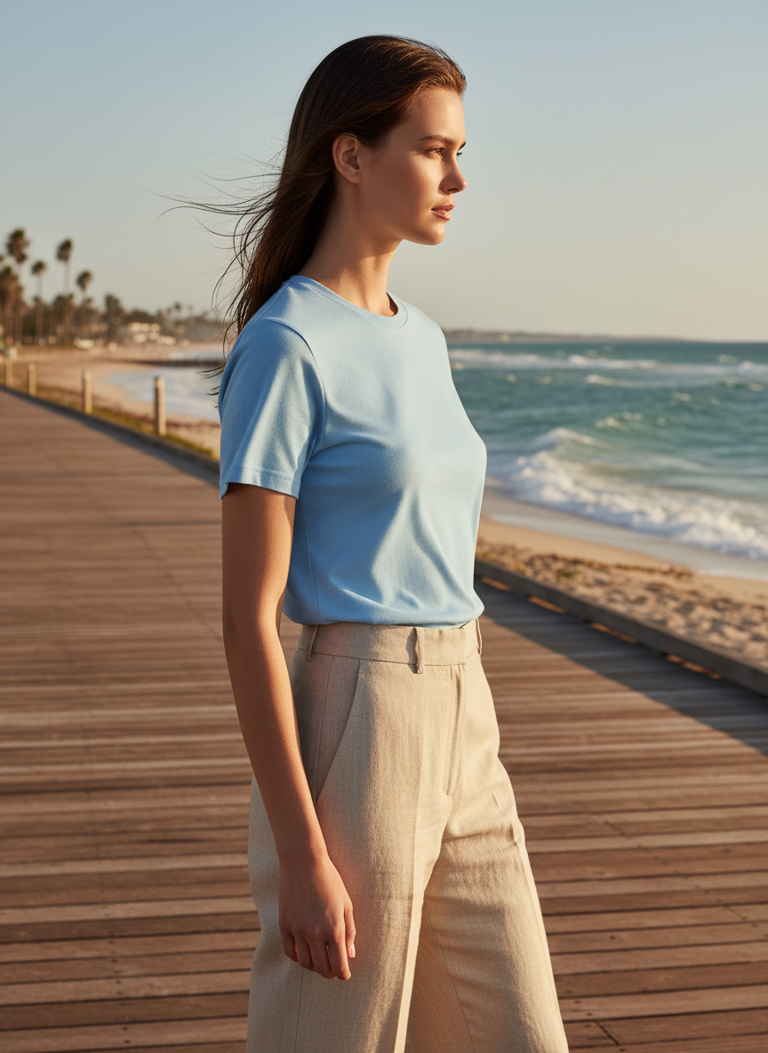 Women's Everyday Essential Crew Neck T-Shirt-Light Blue