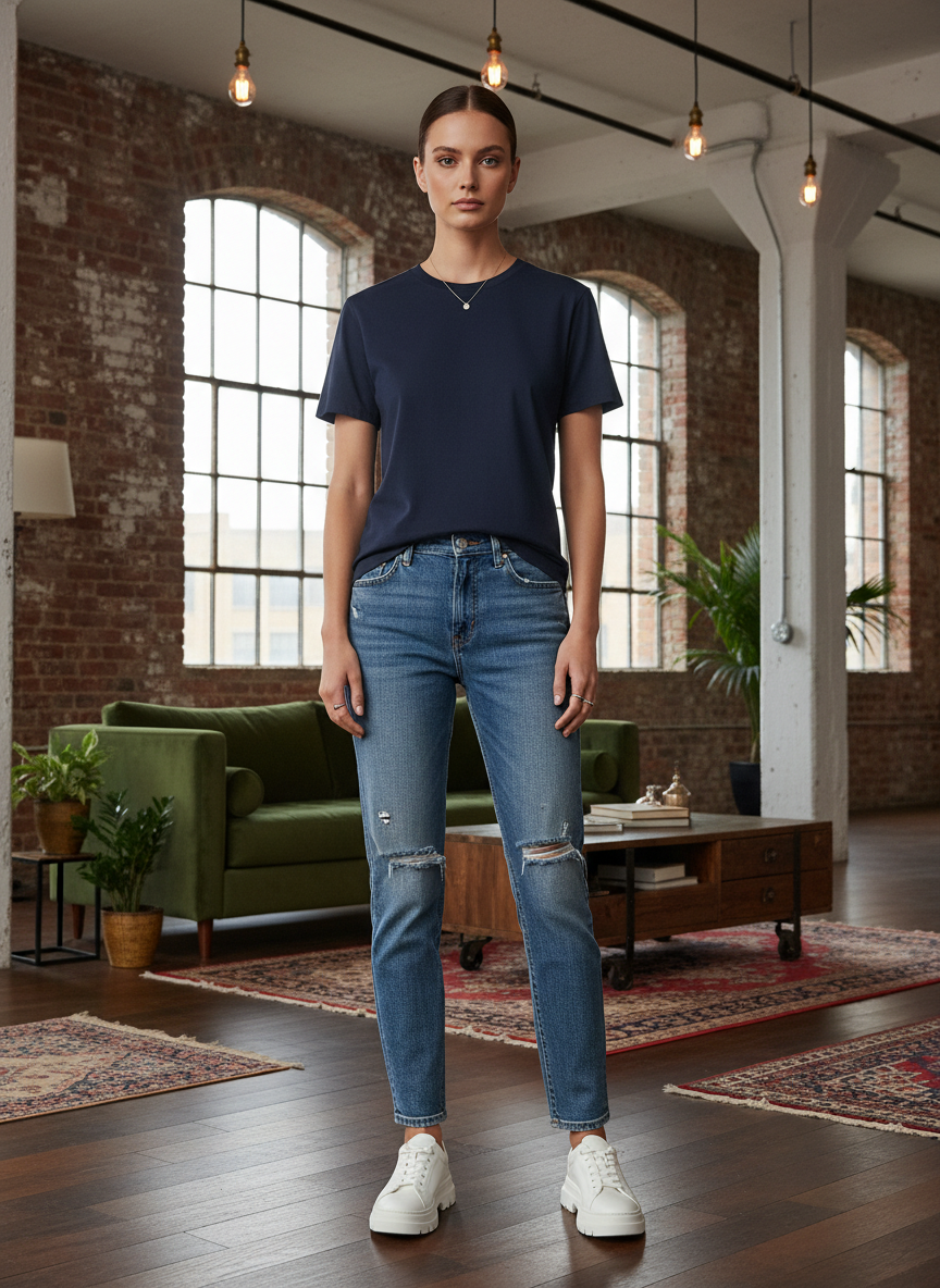 Women's Everyday Essential Crew Neck T-Shirt-Navy