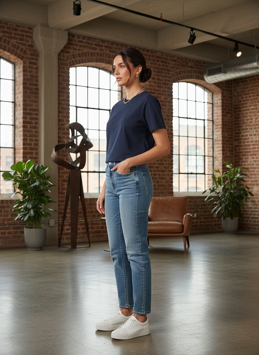 Women's Everyday Essential Crew Neck T-Shirt-Navy