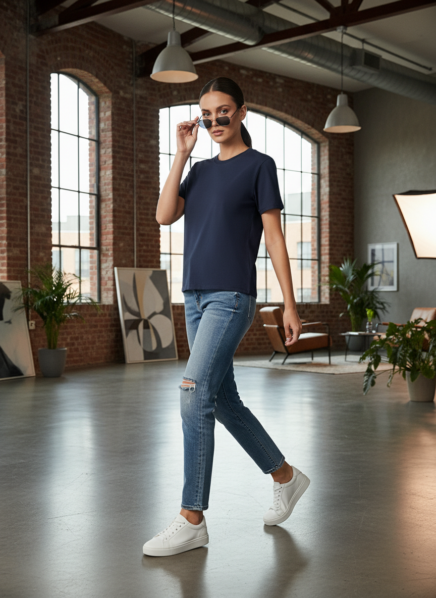 Women's Everyday Essential Crew Neck T-Shirt-Navy