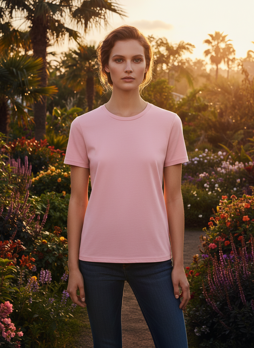 Women's Everyday Essential Crew Neck T-Shirt-Soft Pink