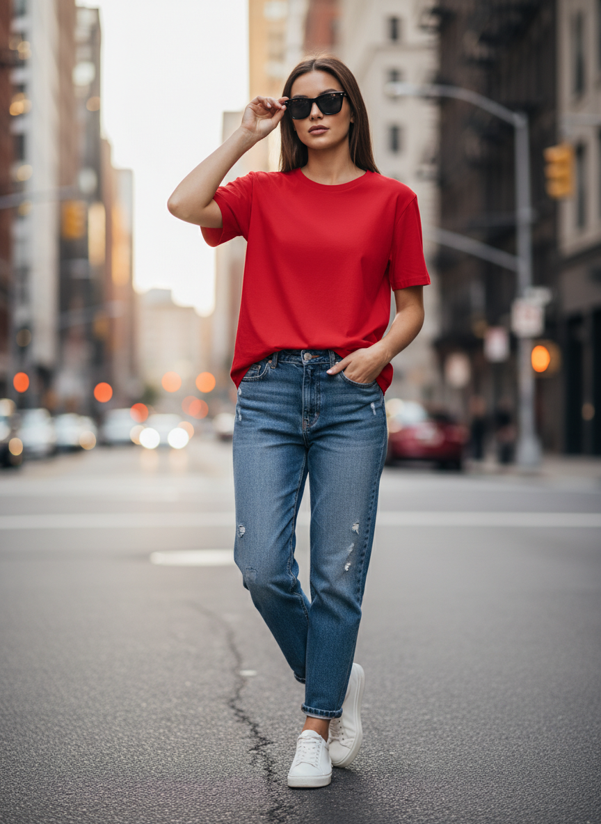 Women's Everyday Essential Crew Neck T-Shirt-Bright Red