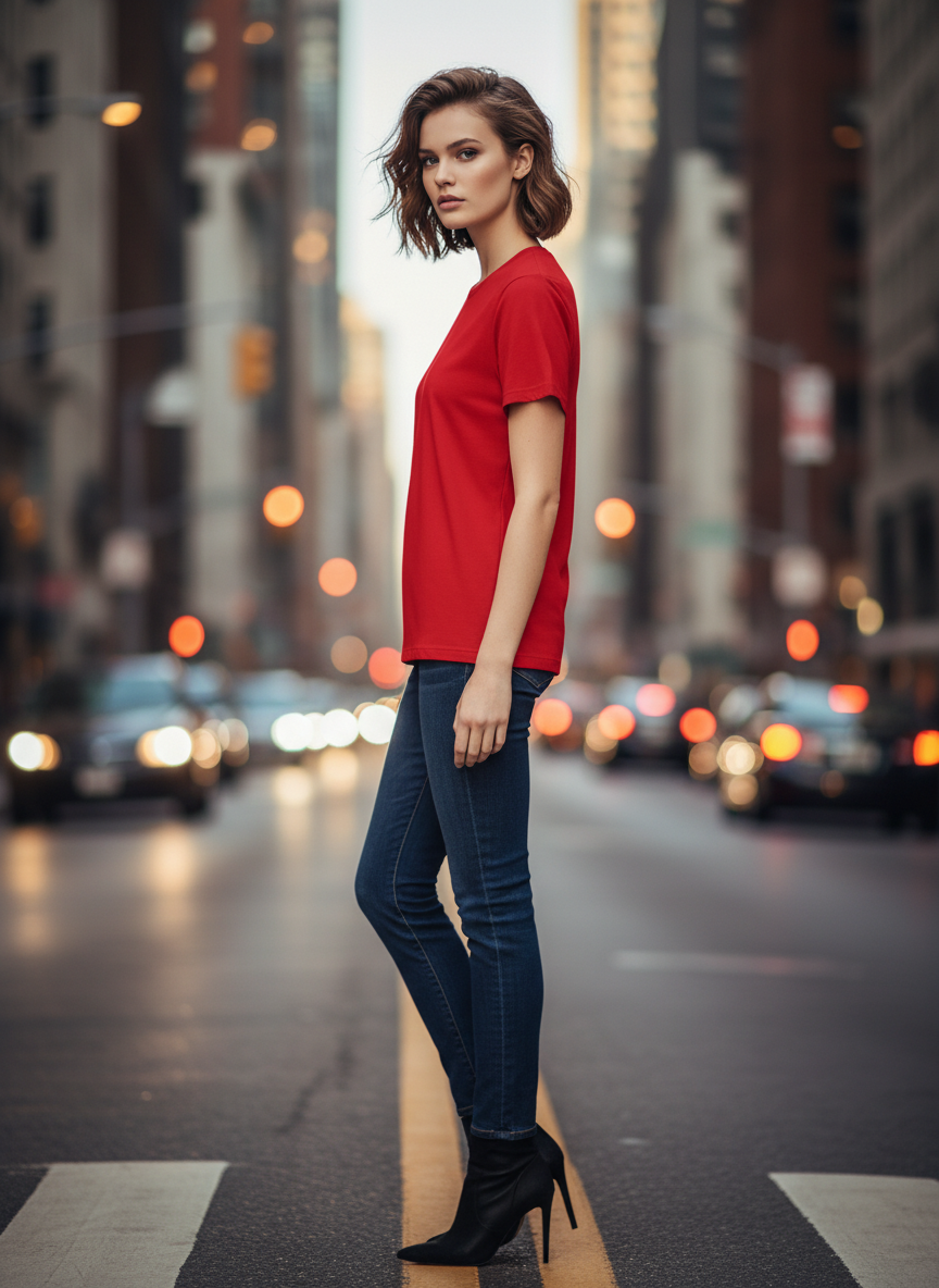 Women's Everyday Essential Crew Neck T-Shirt-Bright Red