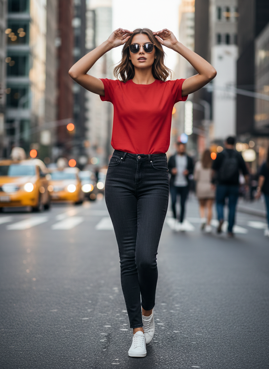 Women's Everyday Essential Crew Neck T-Shirt-Bright Red