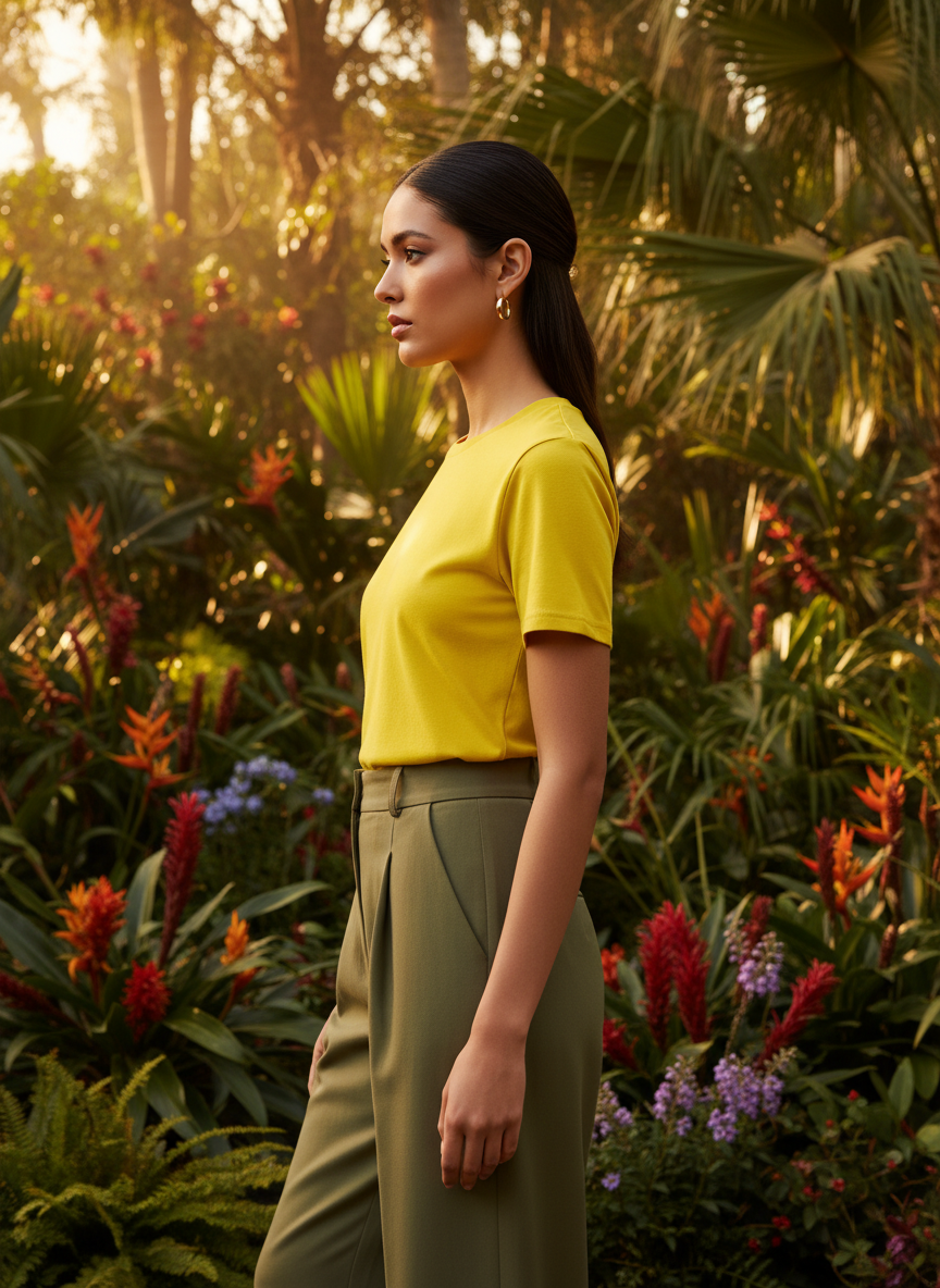 Women's Everyday Essential Crew Neck T-Shirt-Bright Yellow