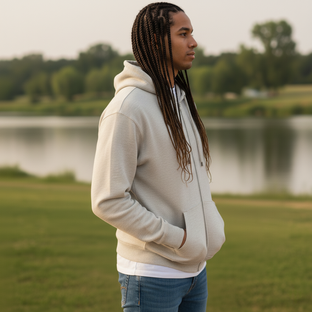 Men's Classic Beige Zipper Hoodie